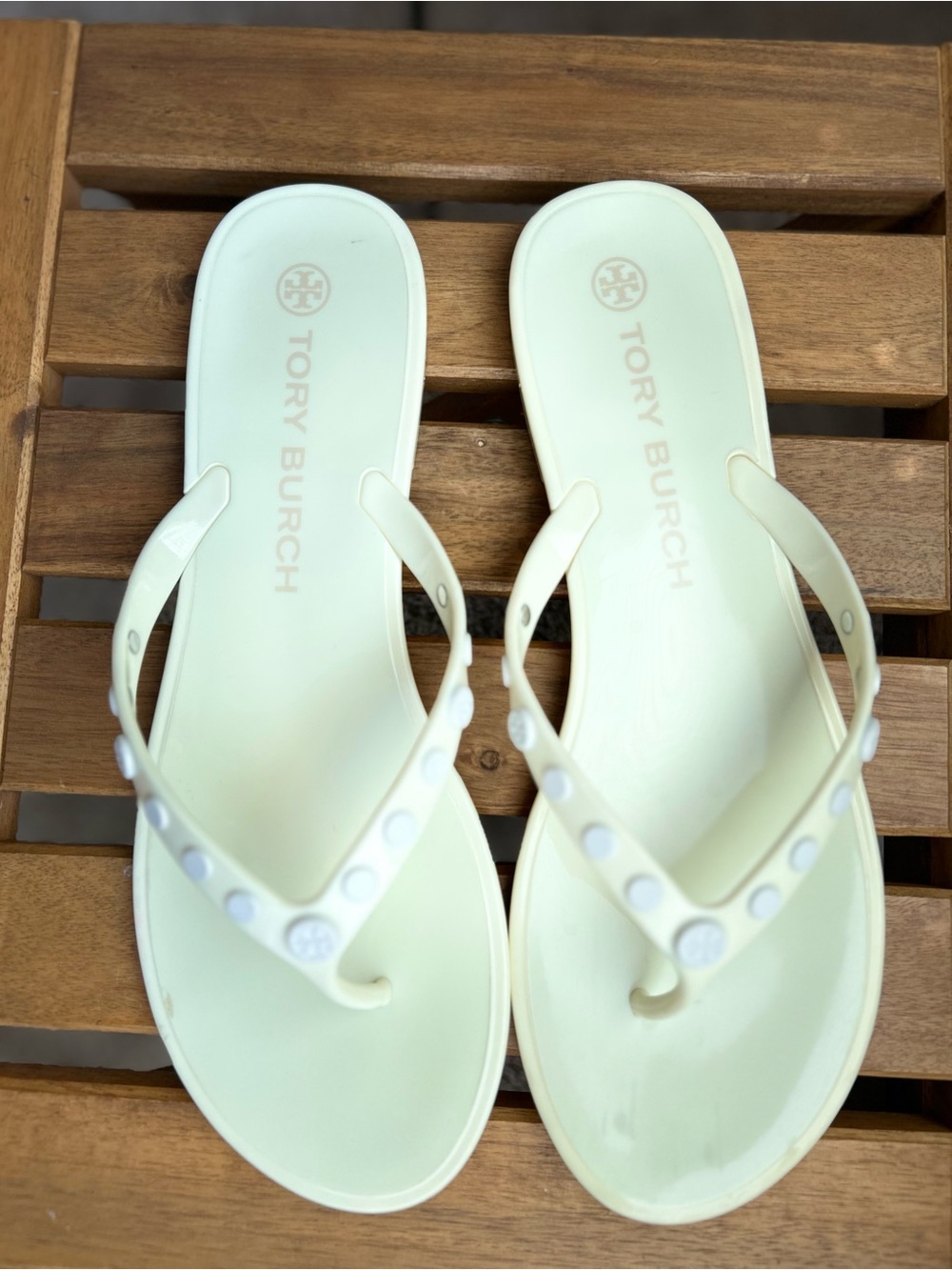 Tory Burch Cream Logo Jelly Flip Sandals